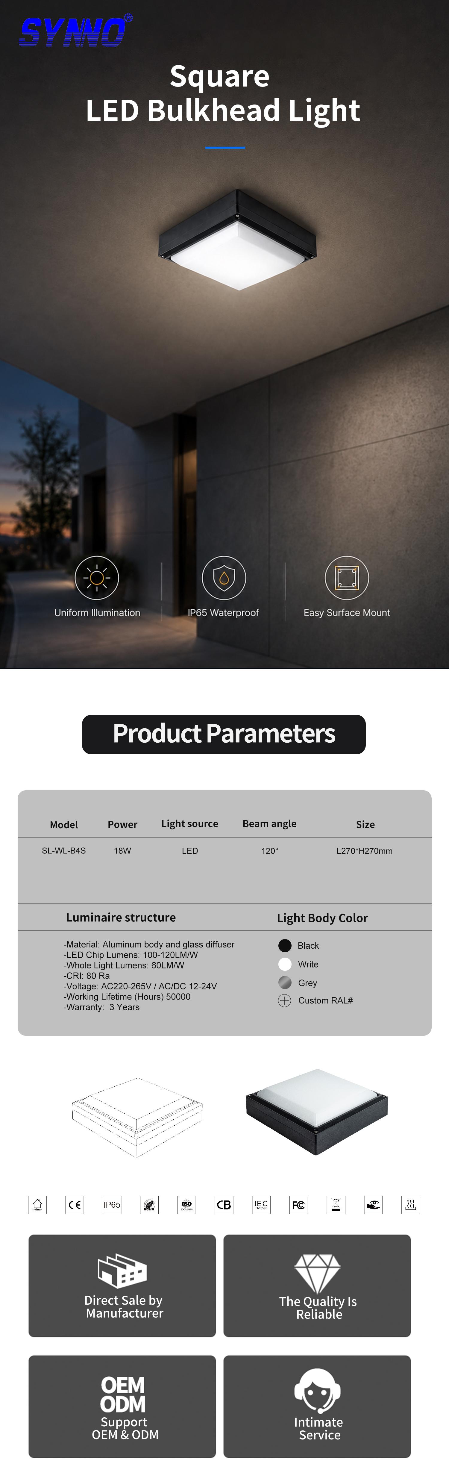 sauare led bulkhead wall light