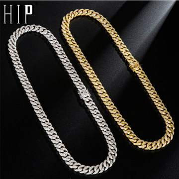 Hip Hop 13MM Gold AAA CZ Bling Iced Out Cubic Zirconia Geometric Cuban Miami Chain Necklaces For Men Choker Jewelry
