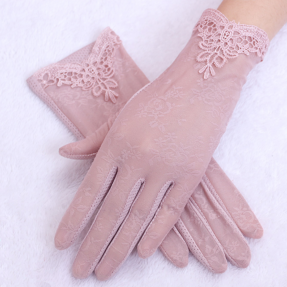 1 Pair Summer Women UV Sunscreen Short Female Gloves Fashion Ice Silk Lace Driving Thin Lady Gloves Soft Breathable