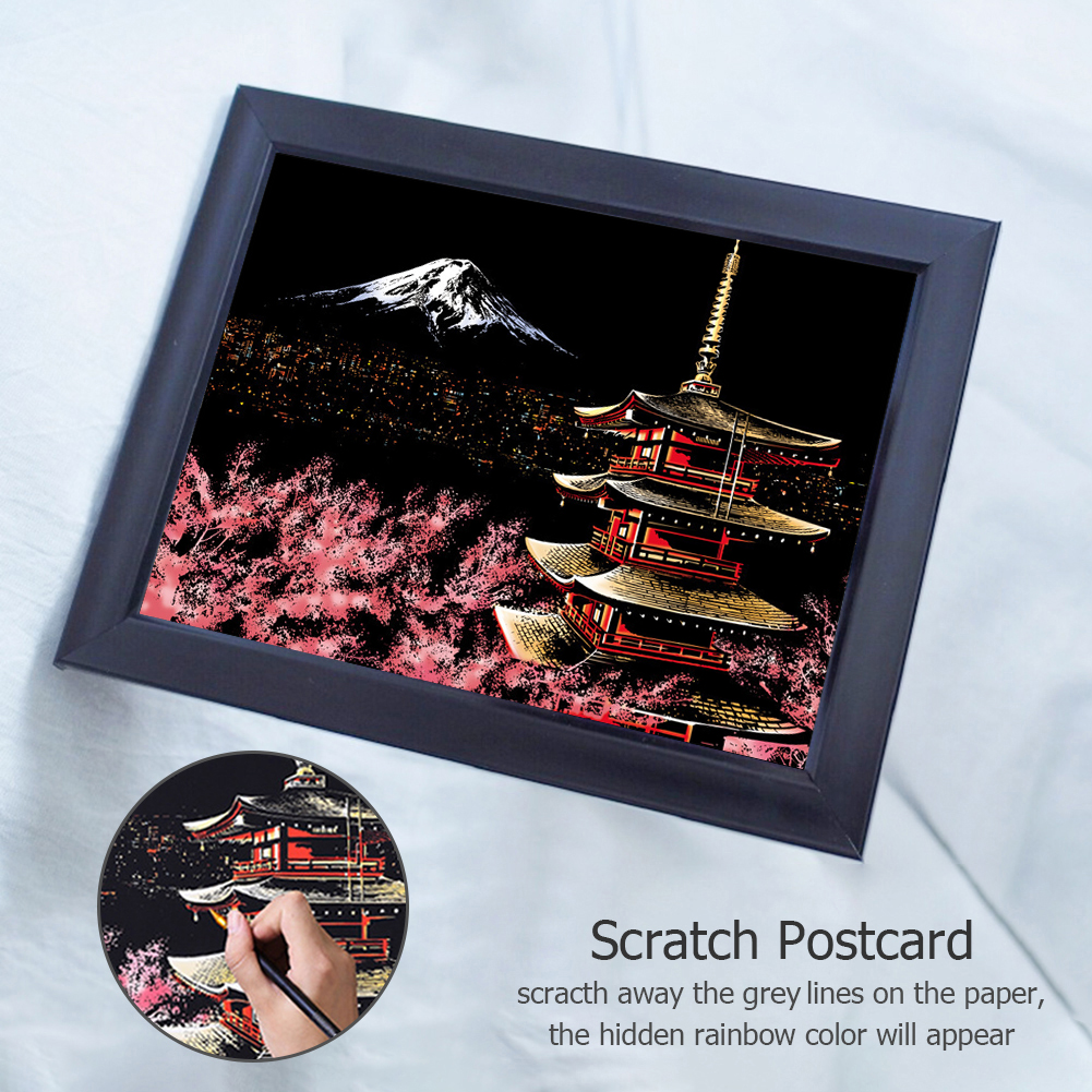 Mount Fuji Scratch Painting Colorful DIY Drawing Postcard Home Decoration Scraping Drawing Toys Arts and Crafts for Drawing Toys