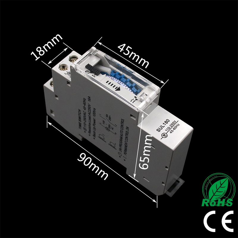 DIN Rail SUL180a Time Switch Mechanical Timer Switch 24 Hours Programmable Timer 16A Time Switch