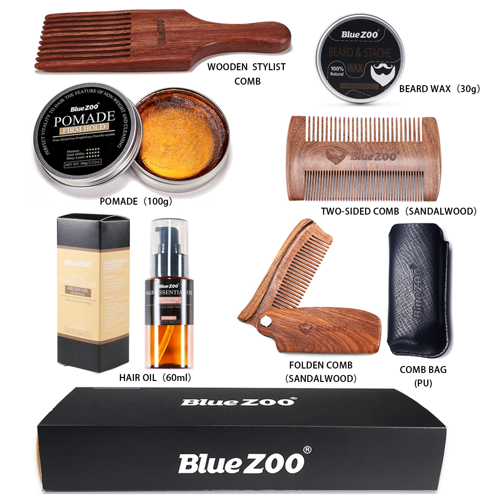 Men Hair & Beard Care Set Beard Oil Wax Oil Head Wax Comb Nourish Repair Damaged Hair & Beard Growth Oil Hair Beard Styling Kit
