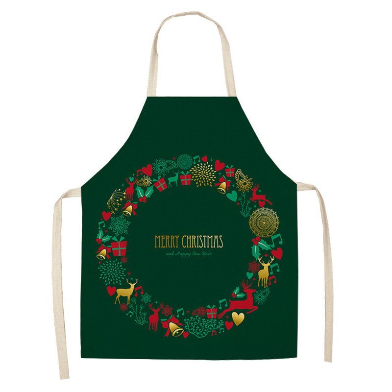 Santa Claus Red Green Black Adult Apron Merry Christmas Kid Gifts Cotton Linen Bib Kitchen Cooking Accessory Home Cleaning