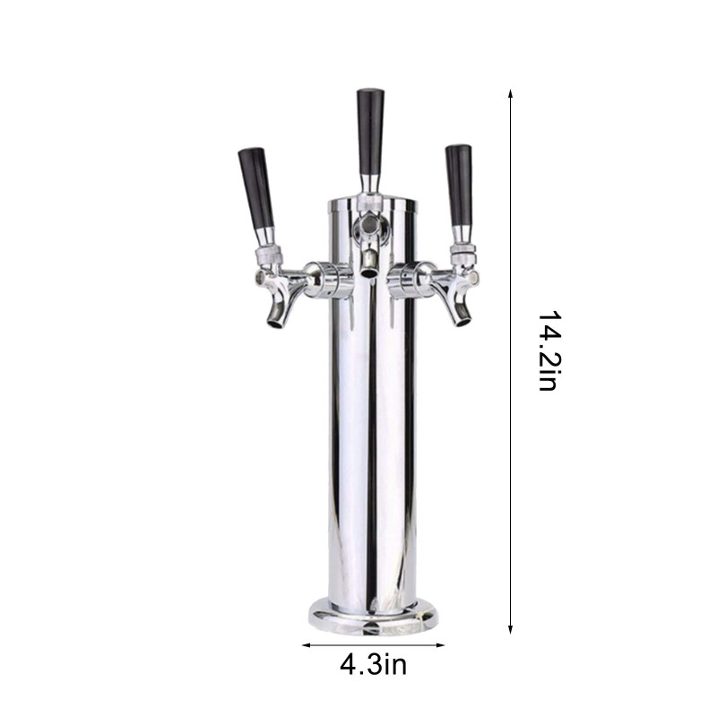 Triple Tap Draft Beer Tower, Beer Kegerator Tower Dispenser Kit with 3 faucets, Hose,Beer Faucet Tap Brush,