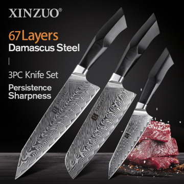 XINZUO 3PCS Kitchen Knife Set Damascus Steel Knives Newarrive Ultra Sharp Cutlery Chef Utility Santoku Knife Kitchen Tools