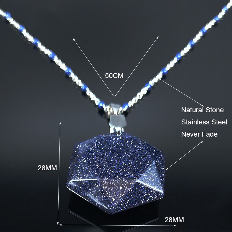 2021 Hexagram Blue Sandstone Stainless Steel Statement Necklace Women Silver Color Chain Necklace Jewelry collar mujer NG26S04