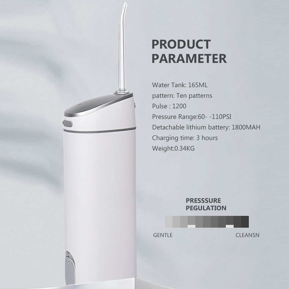 Electric Oral Irrigator 10 Modes Adjustable Dental Water Flosser USB Rechargeable 165ML Water Tank Waterproof Stains Cleaning