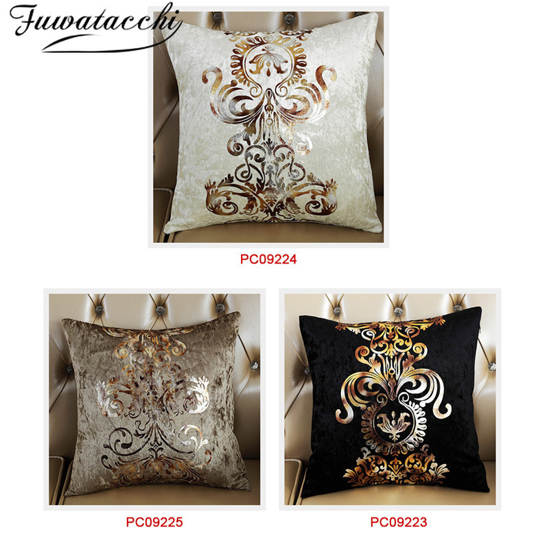 Fuwatacchi Euporean Style Cushion Cover Black Gold Foil Pillow Cover Deer Leaf for Home Chair Sofa Decorative Pillows 45*45cm