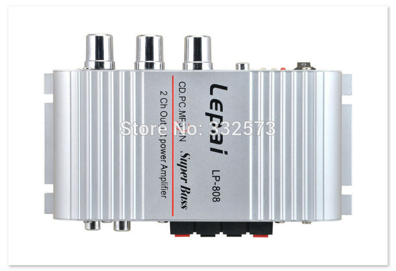 LP-808 mini HiFi Super Bass Car Amplifier for Mobile phone MP3 PC 20W X2 RMS home amplifier 12V