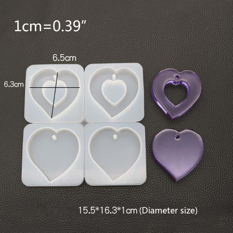 4 Pcs DIY Crystal Epoxy Hanging Jewelry Making Mould Heart Shaped Round Wave Handmade Pendant Molds Resin Gypsum Silicone Mold