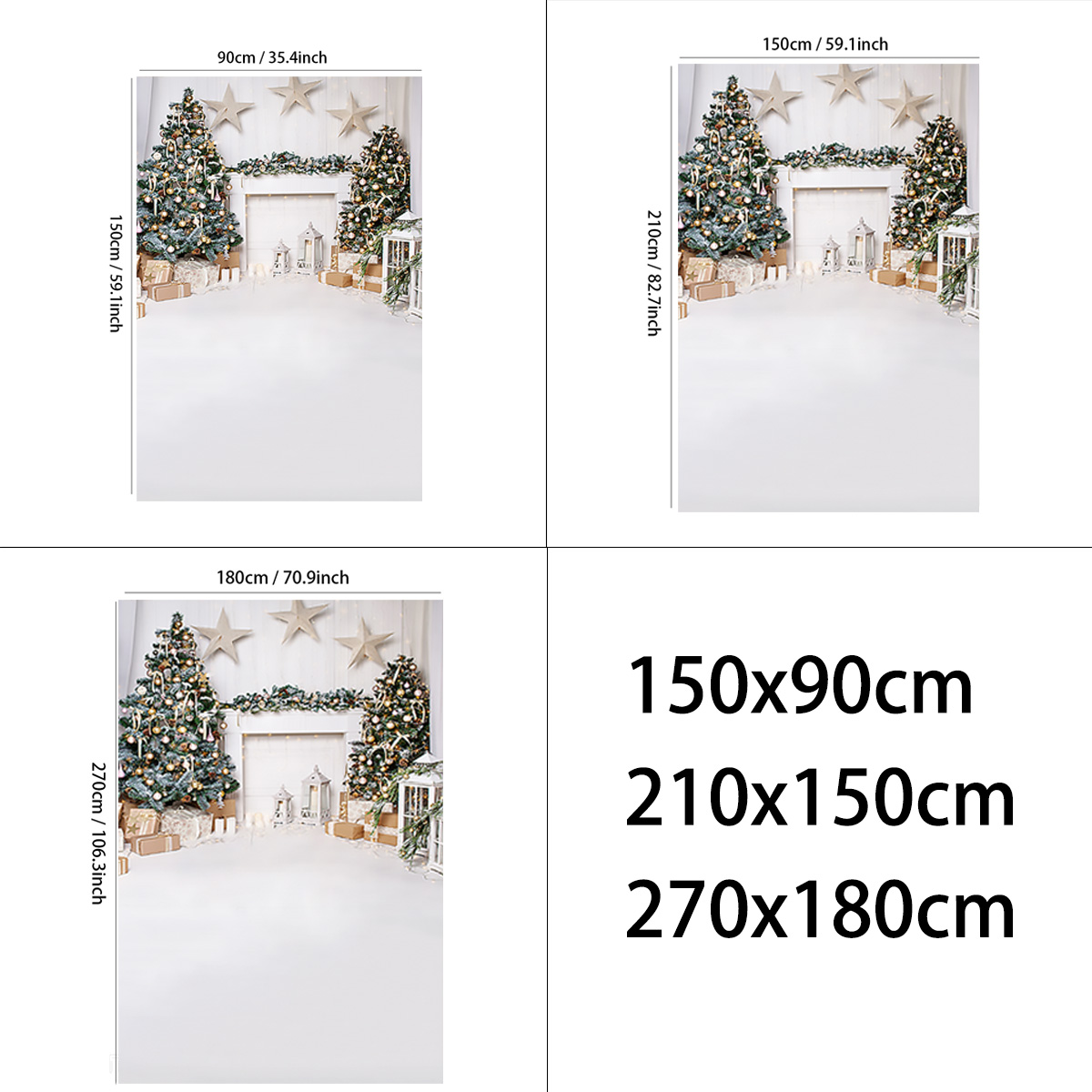 2020 Christmas White Fireplace StarsPhotography Background Waterproof Backdrop Wall Cloth 180x270cm/150x210m/90x150cm