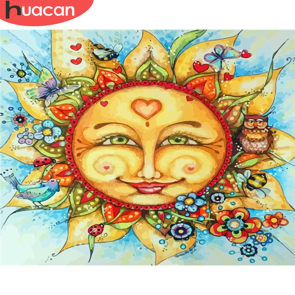 HUACAN DIY Pictures By Number Kits Sun Painting By Numbers Landscape Hand Painted Paintings Art Drawing On Canvas Home Decor