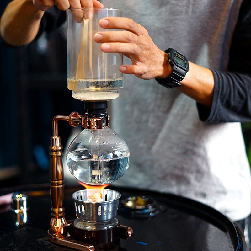 Japanese Style Siphon Coffee Maker Tea Siphon Pot Vacuum Coffeemaker Glass Type Coffee Machine Filter 3Cups Rose Gold