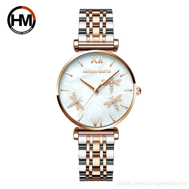 Pearl Shell Dragonfly Ladies Luxury Diamonds Scallop Watches