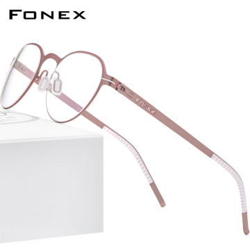 FONEX Alloy Glasses Frame Women 2020 New Round Optical Myopia Prescription Eyeglasses Frames Men Korean Screwless Eyewear 994