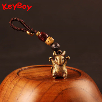Vintage Copper 12 Zodiac Rat Car Keychain Pendants Lucky Brass Animal Dragon Snake Mouse Rabbit Bull Horse Dog Statue Keyring