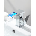 POIQIHY LED Waterfall Bathroom Basin Faucet Single Handle Cold Hot Water Mixer Sink Tap RGB Color Change Powered by Water Flow