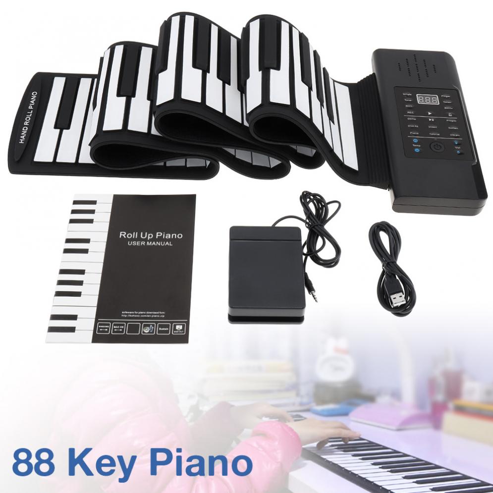 88 Keys MIDI Roll Up Electronic Piano Rechargeable Portable Silicone Flexible Keyboard Organ Built-in Speaker