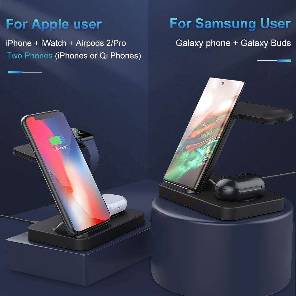15W Qi Fast Wireless Charger Stand For iPhone 11 XS XR Airpods Pro iWatch 3 in 1 Charging Dock Station for Samsung S20 S10 Buds