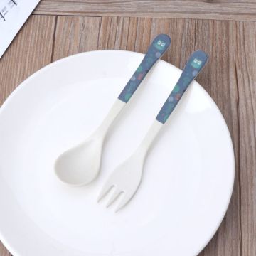 2pcs/Set Bamboo Fiber Environmental Protection Creative Cute Spoon Fork Children Gift Tableware Baby Spoon Fork CORB