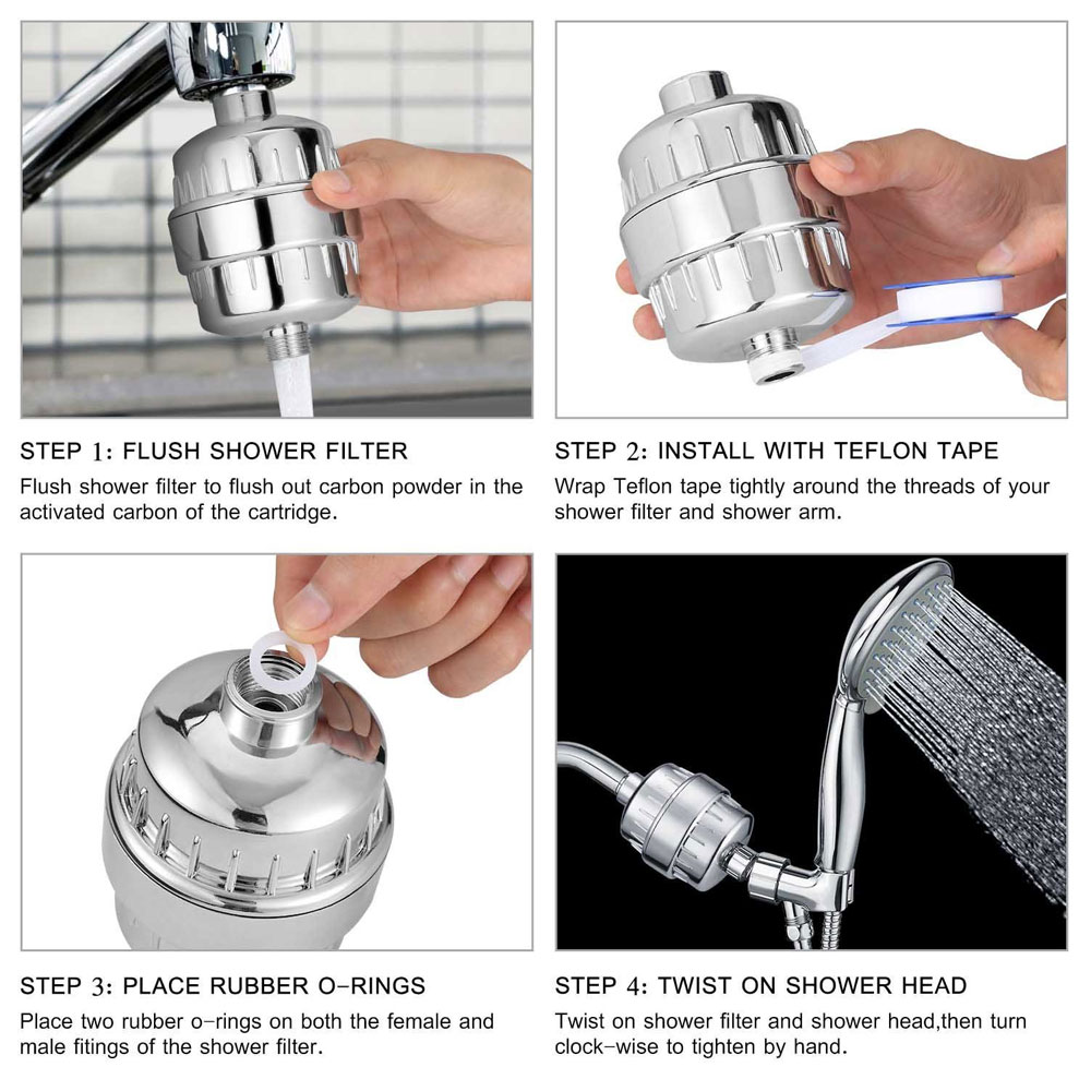 1Set 6 Stages Shower Water Filter - Remove Chlorine + Heavy Metals - Filtered Showers Head Soften for Hard Water