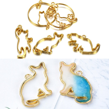 5pcs/set Metal UV Epoxy Resin Mold Cute Cat Frame For DIY Jewelry Making Necklace Pendant Kitten Cats Silicone Molds Tool Supply