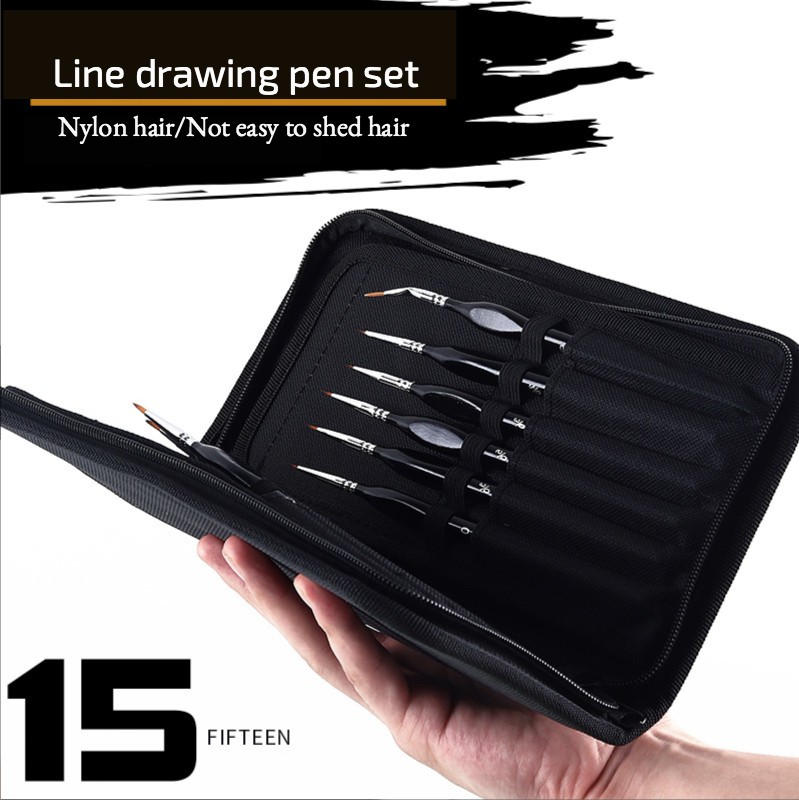 Black Oil Painting Brush Set Watercolor gouache Draw Hook line pen Fan shap Pen 15pcs angle head Nylon hair Short pole art Brush