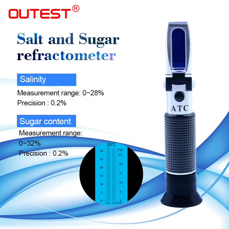 Portable Auto Refractometer 2 in 1 food salinity and sugar Refractometer,salinity measure range 0-28%,sugar measure range 0-32%