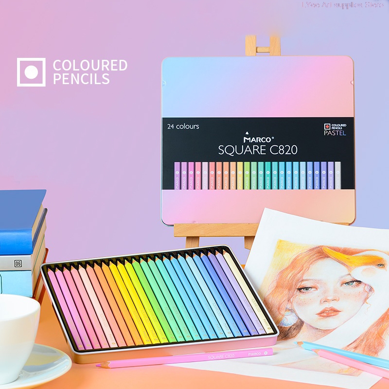 Marco 12/24Colors Macaron Square Pastel Oily Color Pencils professional Colored Pencils for School hand-painted pencil
