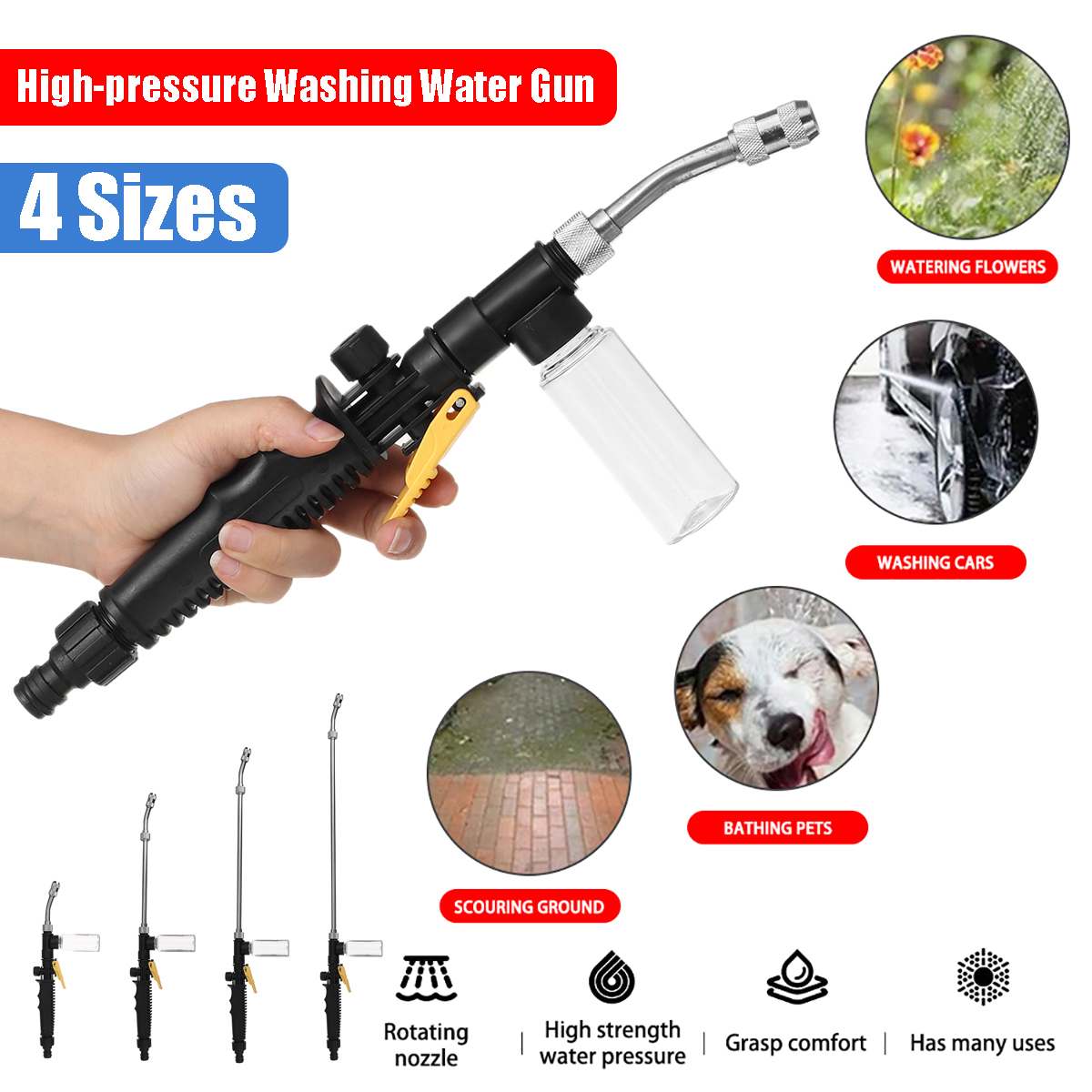 High Pressure Washer Foam Gun Car Washing Adjustable Stainless Steel Air Conditioning Cleaning Nozzle Garden Water Gun Tool