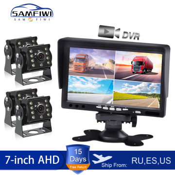 AHD 7 inch Truck Car Monitor 4CH Quad DVR Video IPS Screen Recorder for Motorhome Reverse Backup Vehicle Camera DC12-24-36V