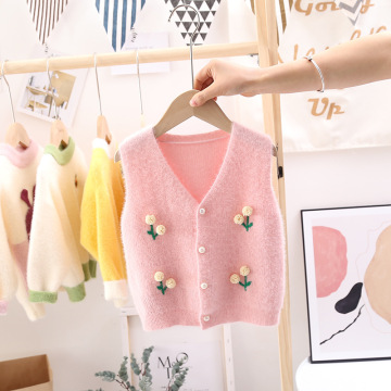 Toddler Girls Knit Vest Waistcoats Berries Embroidery Clothes Sweater For girl Kids Autumn 1-5 Yrs Infant Cute Knitwear