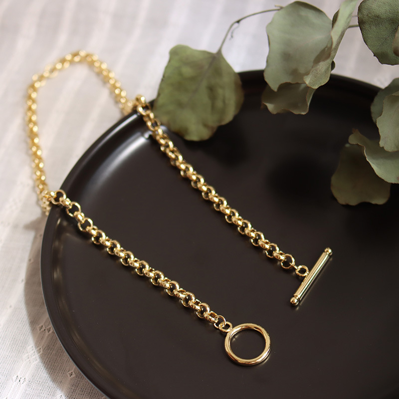 Italian Style Coarse Ore Clavicle Necklace OT Clip Design Thick Type Titanium Steel Necklace Plating 18K Real Gold Does Not Fade