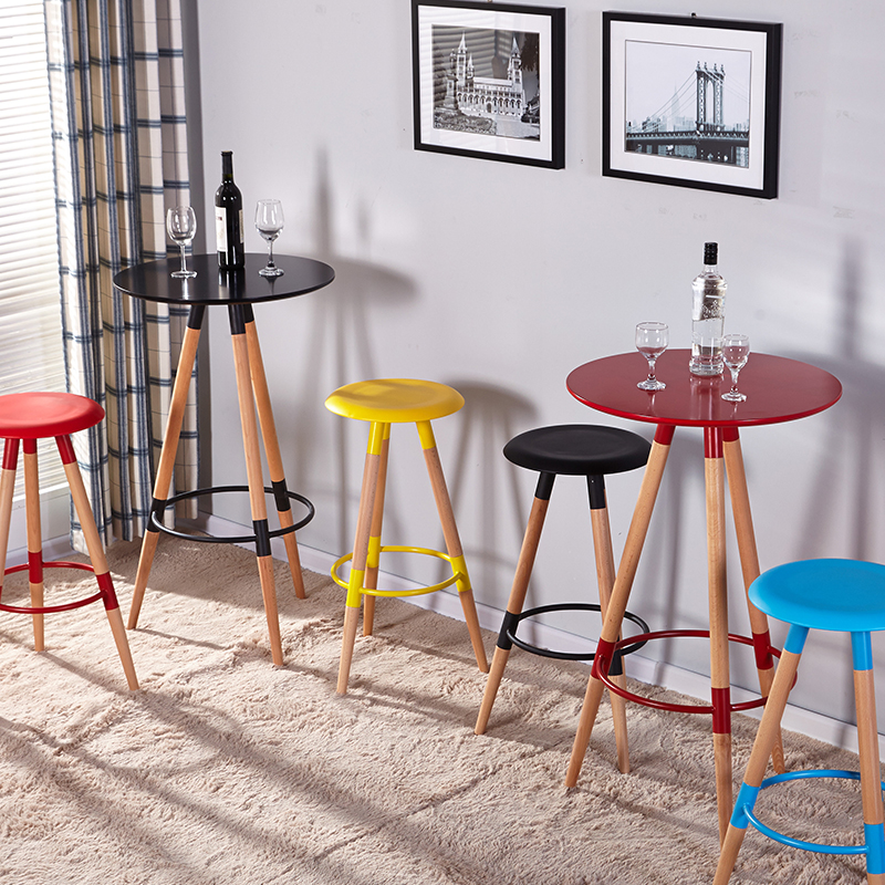Nordic Bar Table and bar chair Tea Shop Small Round Table Bar High Table Coffee Table Solid wood fashion bar stool high stool