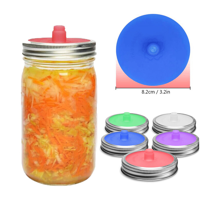 86MM Silicone Tea Tureen Waterless Airlock Fermentation Lid With Metal Ring Wide Mouth Sauerkraut Fermented Sealing Cap Cup Lid