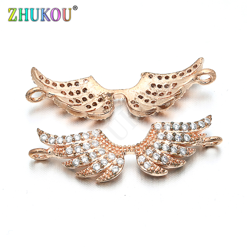 25*10mm Brass Cubic Zirconia Wing Charms Connector DIY Jewelry Bracelet Necklace Making, Model: VS15