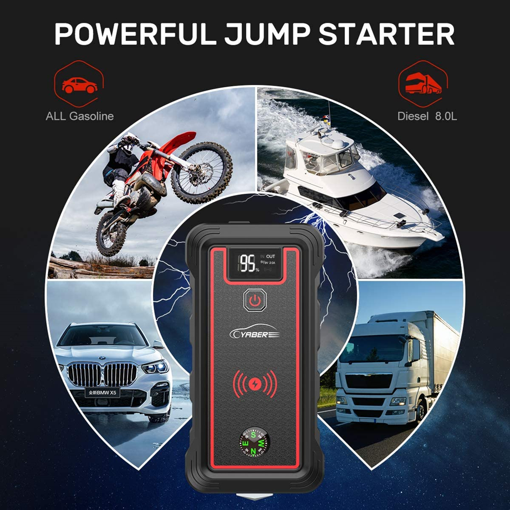 Jump Starter 2500A 23800mAh Power Bank Wireless Charger LCD Screen Car Battery Jump Starter