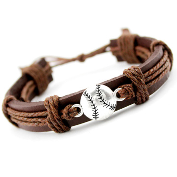 Baseball Softball Soccer Football Volleyball Lacrosse Field Ice Hockey Player Gymnastics Sports Charm Leather Bracelets Jewelry