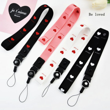 2 IN 1 Detachable Buckle Mobile Phone Straps Black Pink Cute Love Heart Multi-function Phone Lanyard Neck Strap Rope Wholesale