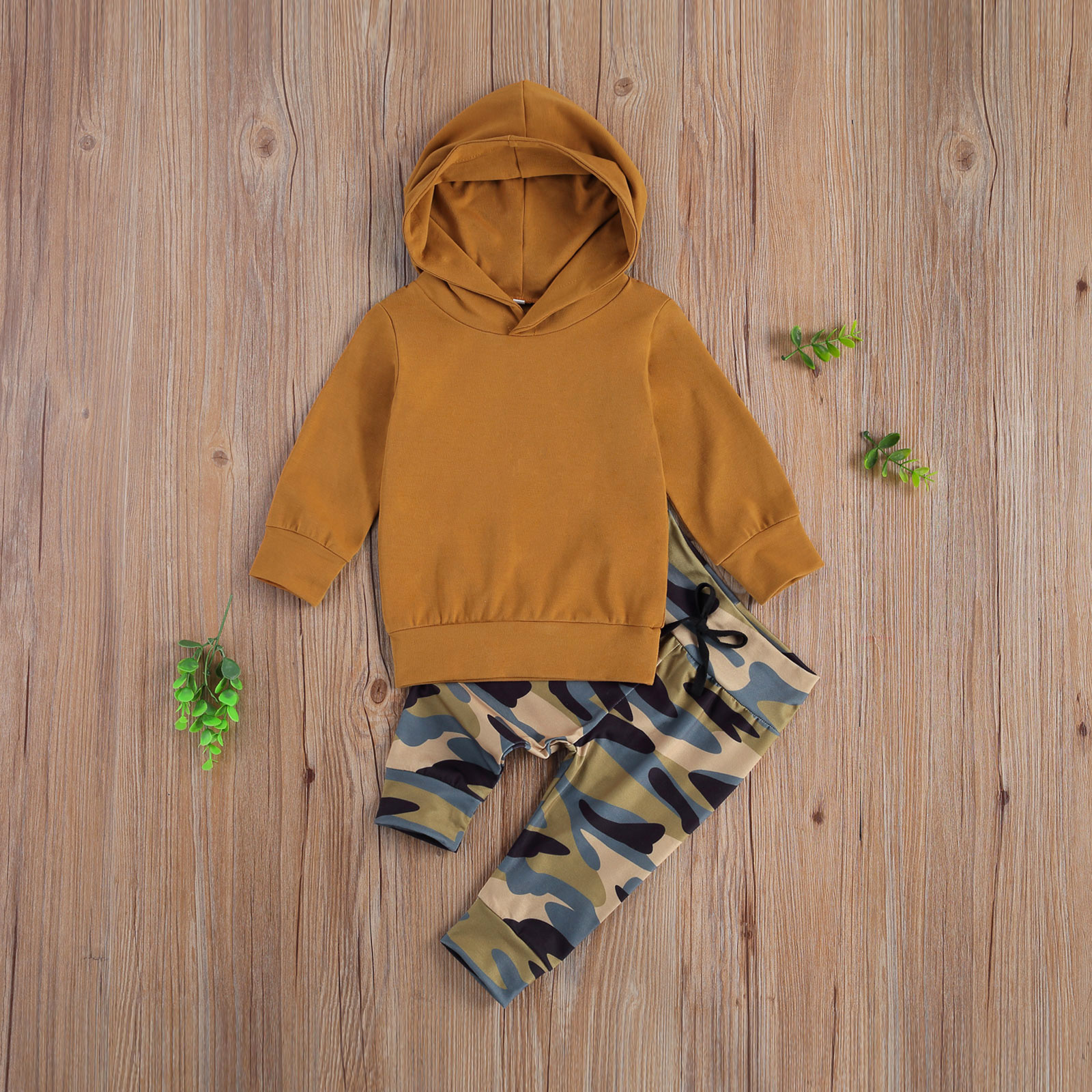 Toddler Baby Girls Boys Hooded Top, Camo Trousers, Long Sleeve V-Neck Fall Hoodie Slimming Loose Sports Jogger Pants
