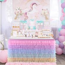 Tulle Tutu Table Skirt tablecloth 10 Tiers Macaron color Tableware Decoration wedding Birthday Baby Shower party decoration