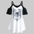 Plus Size Fashion Skull Flower Print Blouse Off Shoulder Tops Tee Casual Summer Ladies Female Women Short Sleeve Blusas Pullover