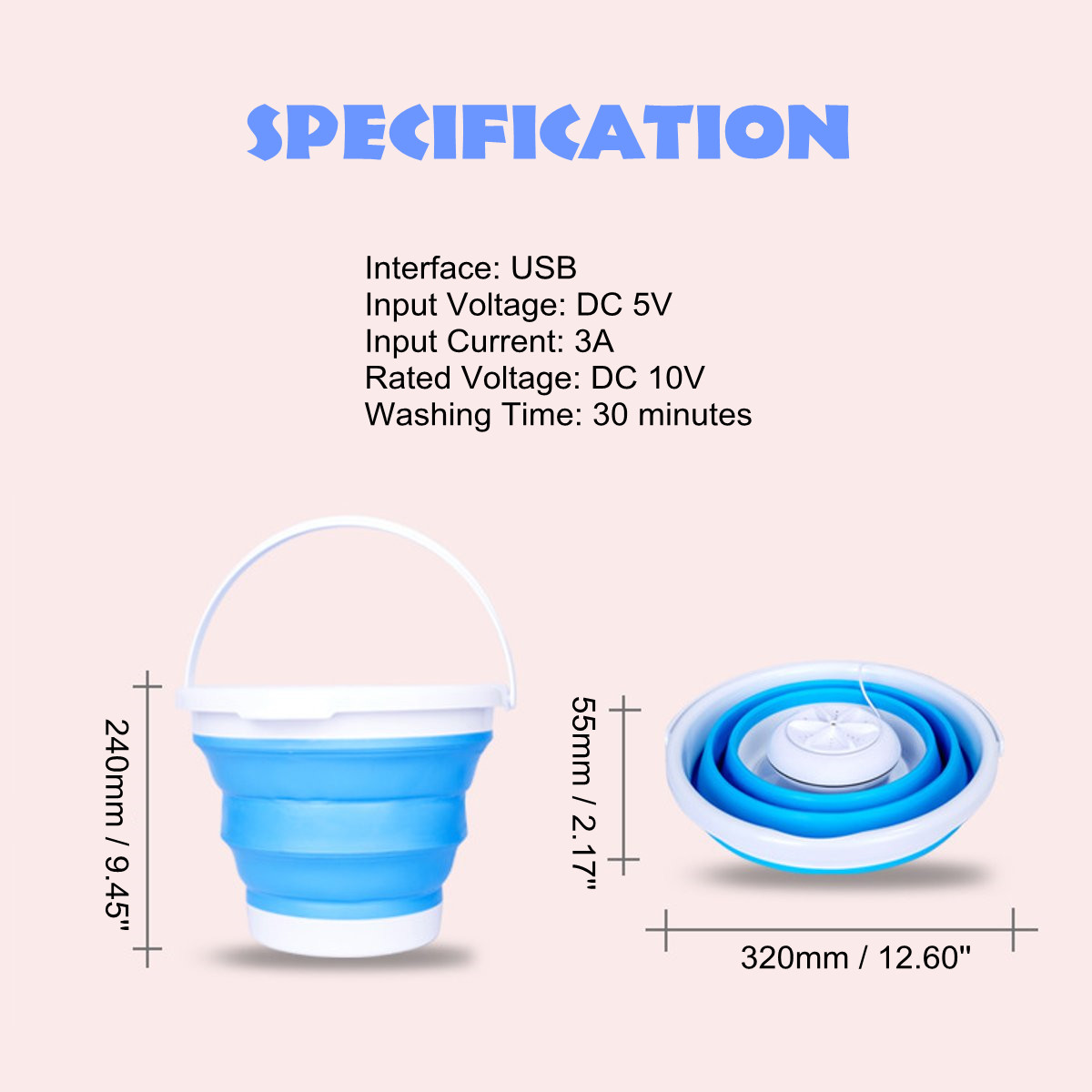 Ultrasonic Portable Turbo Automatic Electric Roller Mini Washing Machine Quick Clean Washing Tool for Travel Dormitories USB 10V