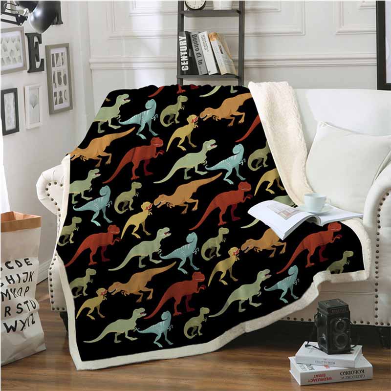 Cartoon Jurassic Dinosaur Blanket For Kid Adult Winter Warm Animals Coral Fleece Throw Blanket Bed Bedspread Office Nap Blankets