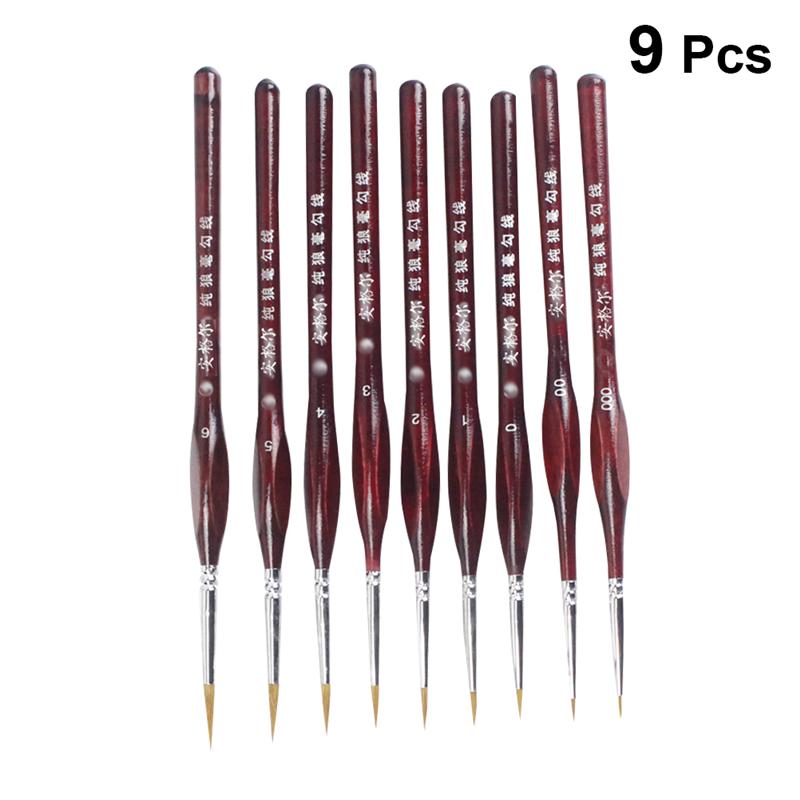 9pcs Professional Line Drawing Pen Hand Detail Paint Brushes Wolf Hair Tip Fine Detail Oil Painting Art Brushes Art Supplies A35