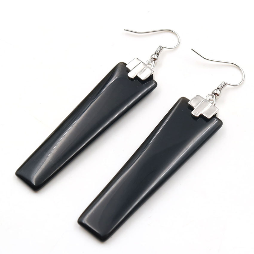 Healing Black Onyx Drop Earrings Geometric Rectangle Gemstone Dangle Ear Jewelry for Women Girls