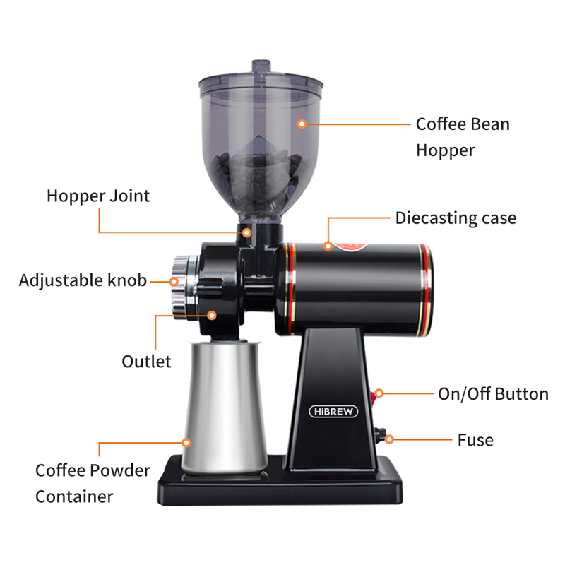 HiBREW 8 Settings Electric Coffee Bean Grinder for Espresso or American Drip coffee Durable Flat Burr Die-casting Housing G1