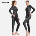 LAGCEN 2.5mm Neoprene Leather Wetsuit Women Long Sleeve Scuba Diving suit Female Surfing Snorkeling 2 pieces set Winter Swimsuit