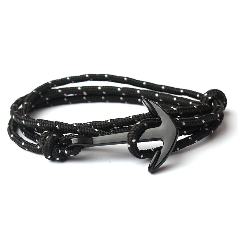 Octbyna Fashion Black Anchor Bracelet Men's Charm Survival Rope Chain Leather Friendship Bracelet Men And Women Jewelry Gifts