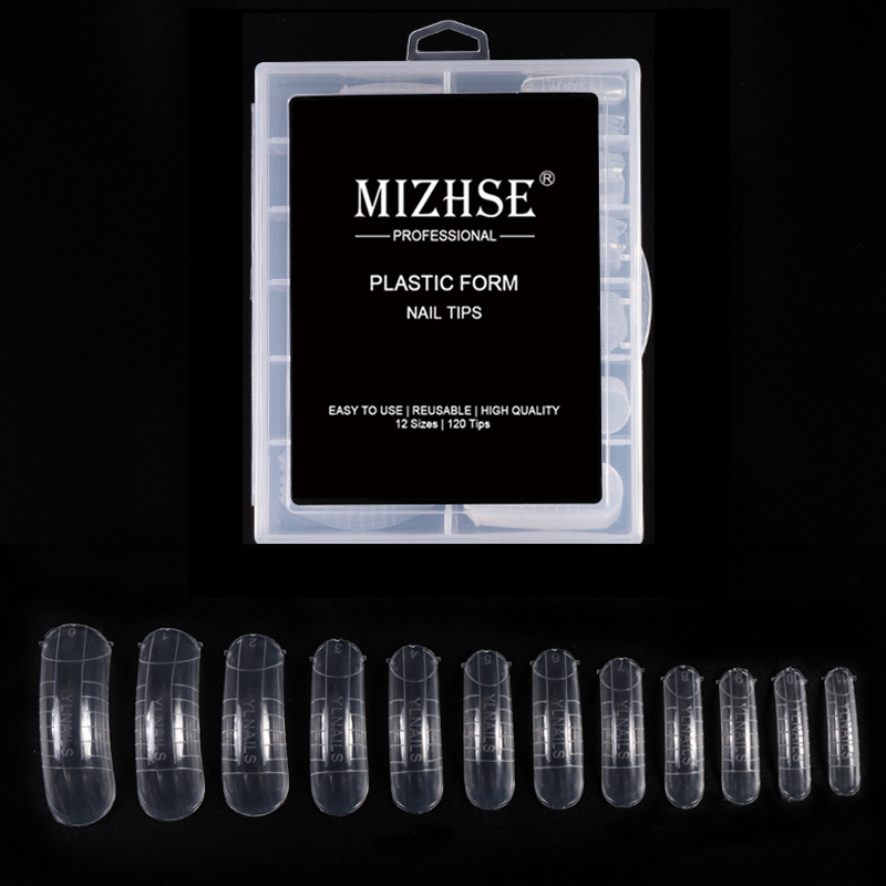 MIZHSE 120 Pcs 12 Size Clear False Nails Quick poly nail gelBuilder Mold Finger Extension Nail Art UV Builder poly nail gelTool